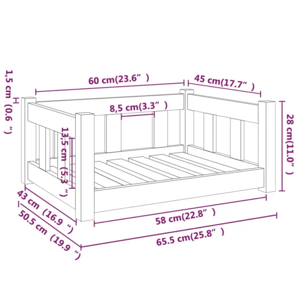 vidaXL Dog Bed 25.8"x19.9"x11" Solid Wood Pine - Image 7