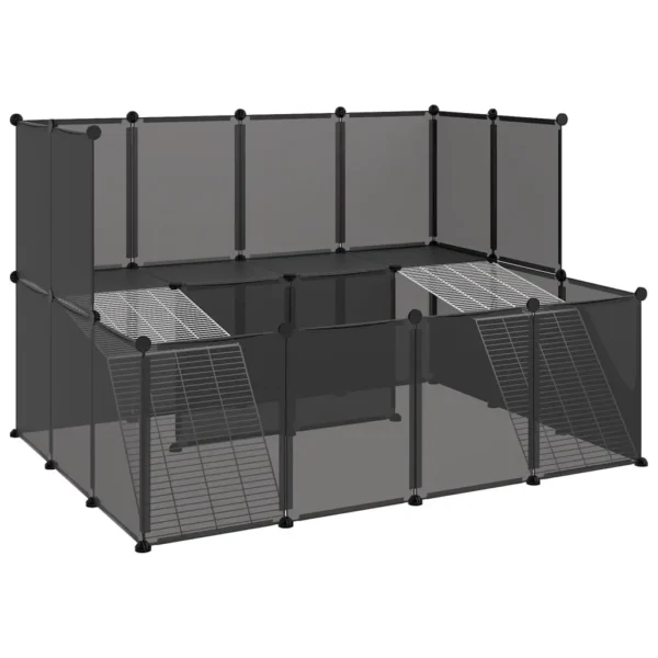 vidaXL Small Animal Cage Black 56.3"x42.1"x36.6" PP and Steel - Image 2