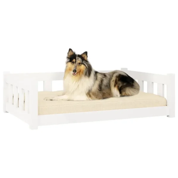 vidaXL Dog Bed White 37.6"x25.8"x11" Solid Wood Pine - Image 3