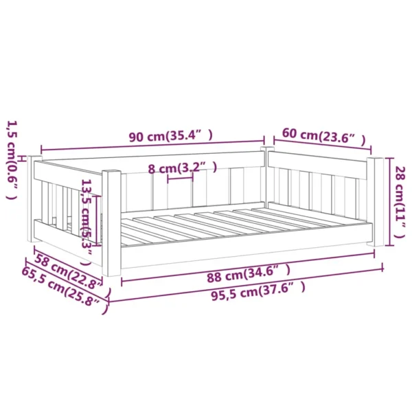 vidaXL Dog Bed White 37.6"x25.8"x11" Solid Wood Pine - Image 7