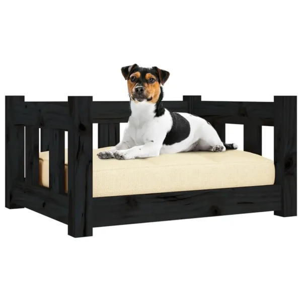 vidaXL Dog Bed Black 21.9"x17.9"x11" Solid Wood Pine - Image 3