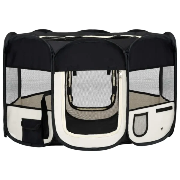 vidaXL Foldable Dog Playpen with Carrying Bag Black 49.2"x49.2"x24" - Image 2