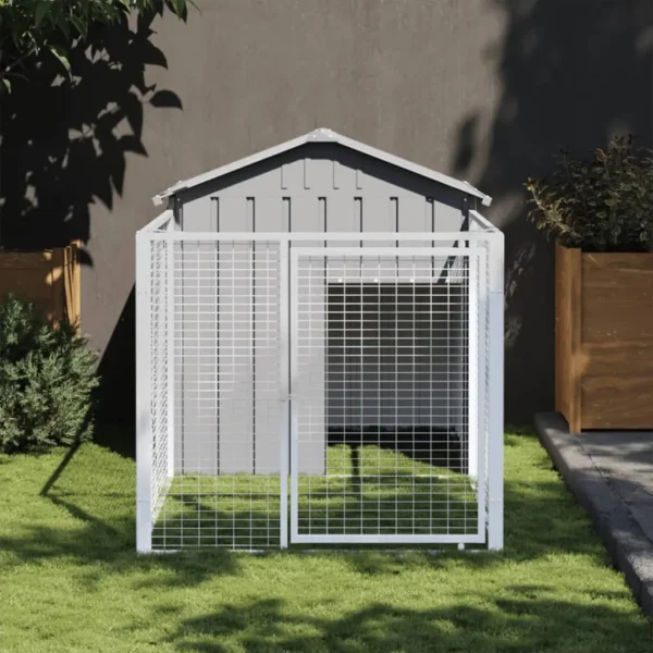 vidaXL Dog House with Run Light Gray 46.1"x79.1"x48.4" Galvanized Steel