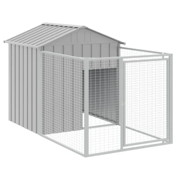 vidaXL Dog House with Run Light Gray 46.1"x79.1"x48.4" Galvanized Steel - Image 2