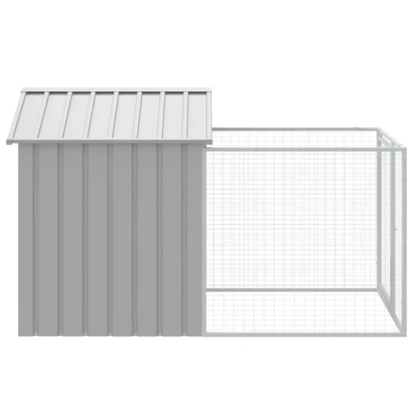 vidaXL Dog House with Run Light Gray 46.1"x79.1"x48.4" Galvanized Steel - Image 4