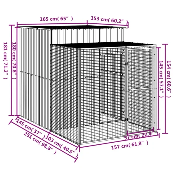 vidaXL Chicken Cage with Run Light Gray 65"x98.8"x71.3" Galvanized Steel - Image 5