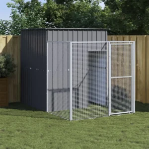 vidaXL Dog House with Run Anthracite 65"x98.8"x71.3" Galvanized Steel