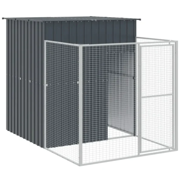 vidaXL Dog House with Run Anthracite 65"x98.8"x71.3" Galvanized Steel - Image 2