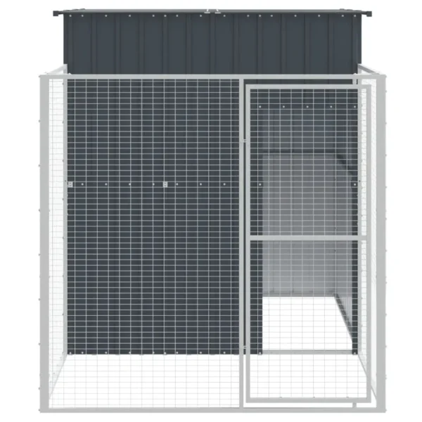 vidaXL Dog House with Run Anthracite 65"x98.8"x71.3" Galvanized Steel - Image 3