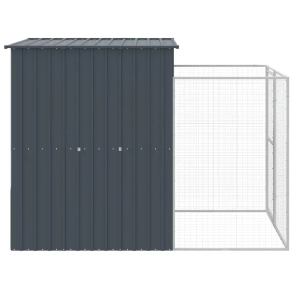 vidaXL Dog House with Run Anthracite 65"x98.8"x71.3" Galvanized Steel - Image 4