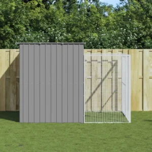 vidaXL Dog House with Run Light Gray 84.3"x99.6"x71.3" Galvanized Steel