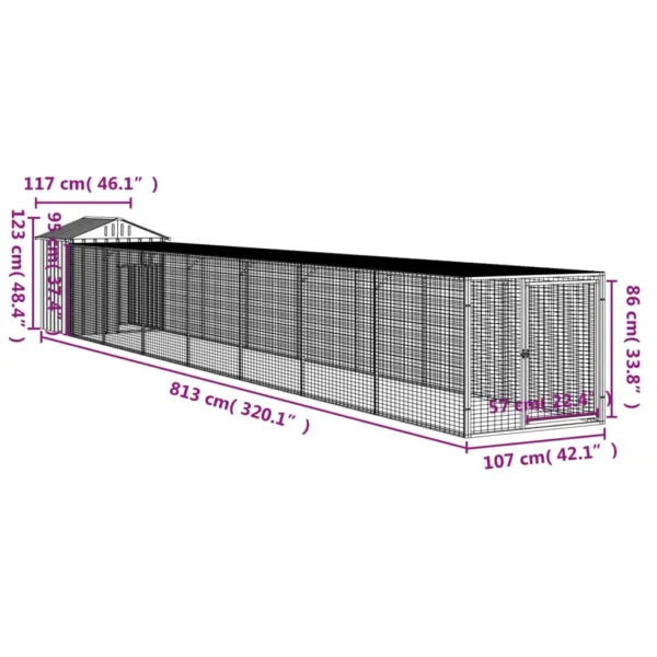 vidaXL Chicken Cage with Run Anthracite 46.1"x320.1"x48.4" Galvanized Steel - Image 8