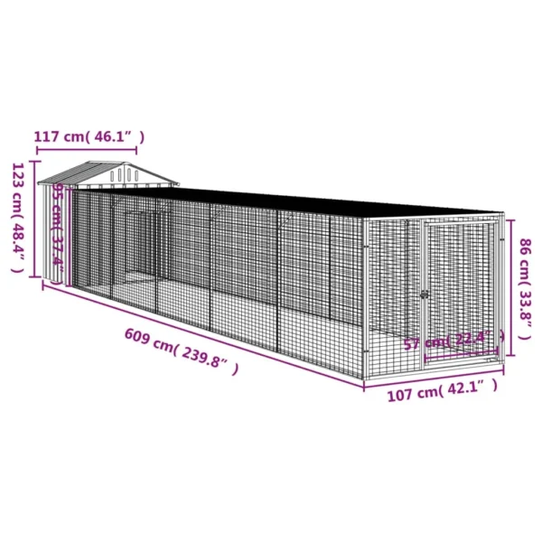 vidaXL Chicken Cage with Run Anthracite 46.1"x239.8"x48.4" Galvanized Steel - Image 8