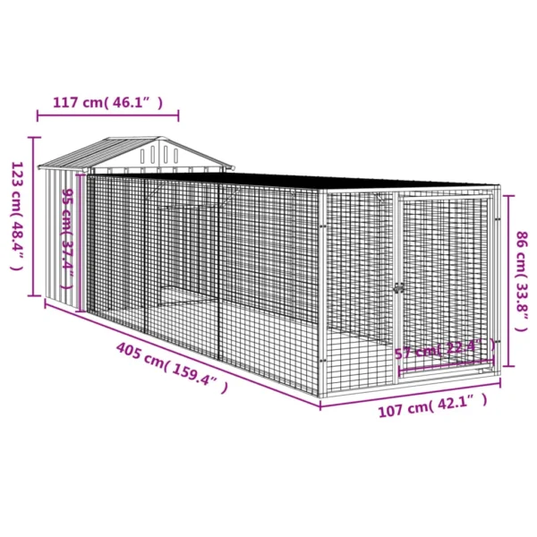 vidaXL Chicken Cage with Run Light Gray 46.1"x159.4"x48.4" Galvanized Steel - Image 8