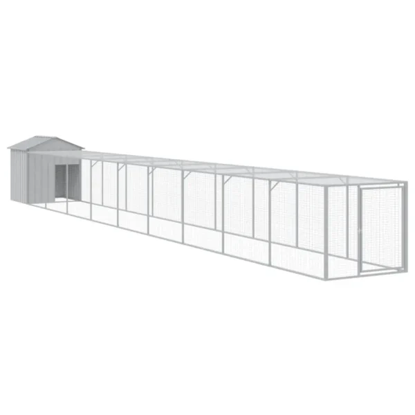 vidaXL Chicken Cage with Run Light Gray 46.1"x400.4"x48.4" Galvanized Steel - Image 2