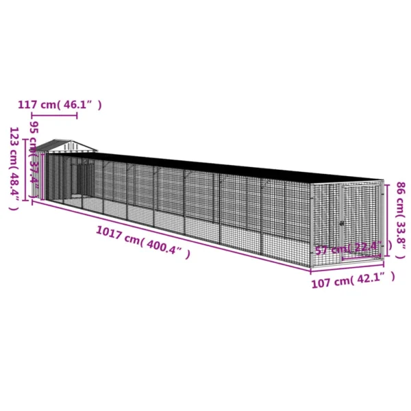 vidaXL Chicken Cage with Run Light Gray 46.1"x400.4"x48.4" Galvanized Steel - Image 8