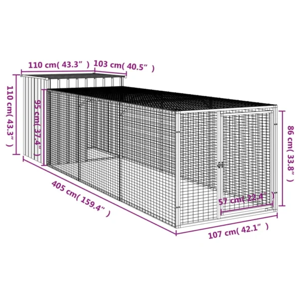 vidaXL Chicken Cage with Run Light Gray 43.3"x159.4"x43.3" Galvanized Steel - Image 8