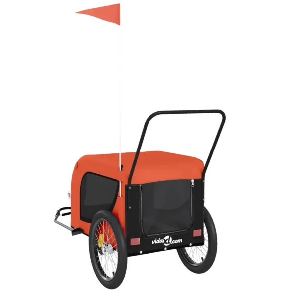 vidaXL Pet Bike Trailer Orange and Black Oxford Fabric and Iron - Image 6