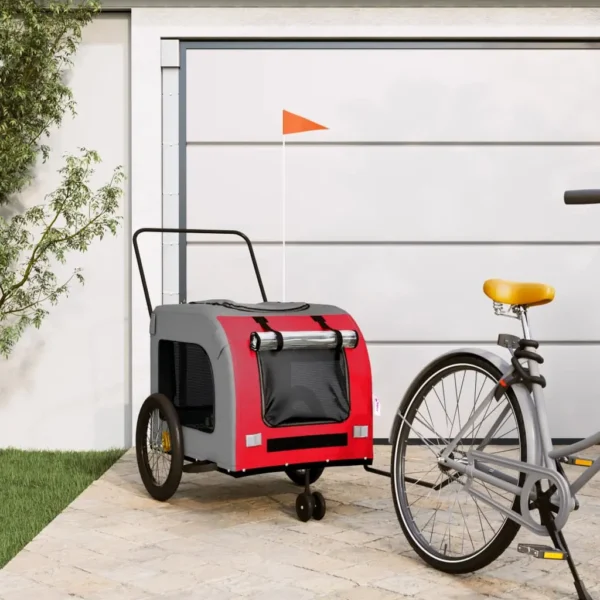 vidaXL Pet Bike Trailer Red and Gray Oxford Fabric and Iron