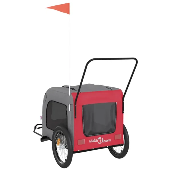 vidaXL Pet Bike Trailer Red and Gray Oxford Fabric and Iron - Image 8