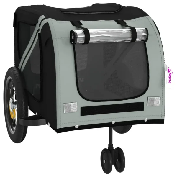 vidaXL Pet Bike Trailer Gray and Black Oxford Fabric and Iron - Image 5