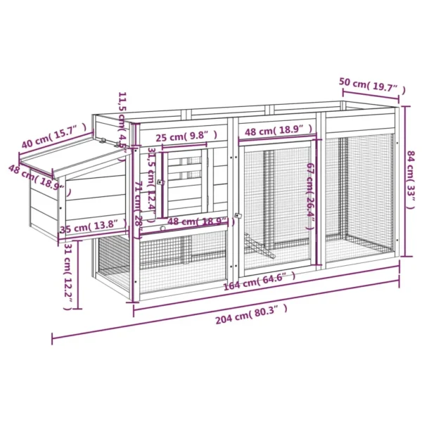 vidaXL Chicken Coop Brown 80.3"x19.7"x33.1" Solid Wood Pine - Image 8