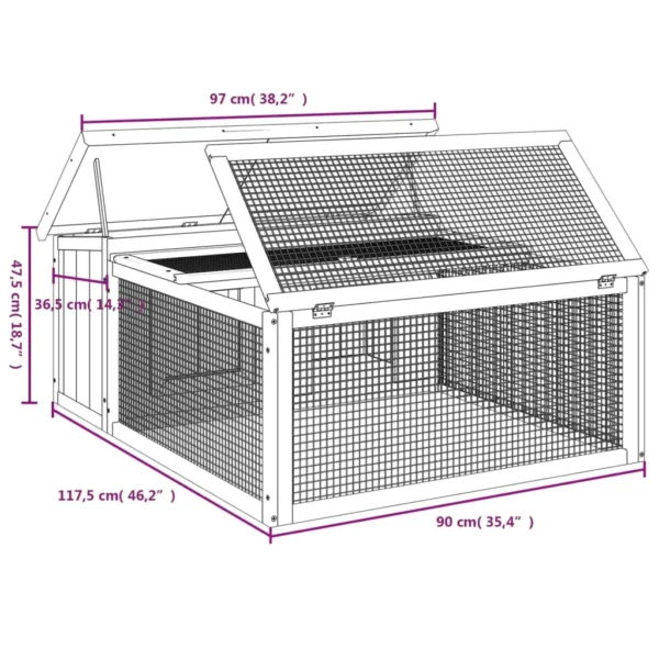 vidaXL Rabbit Hutch Brown 46.3"x38.2"x18.7" Solid Wood Pine - Image 7