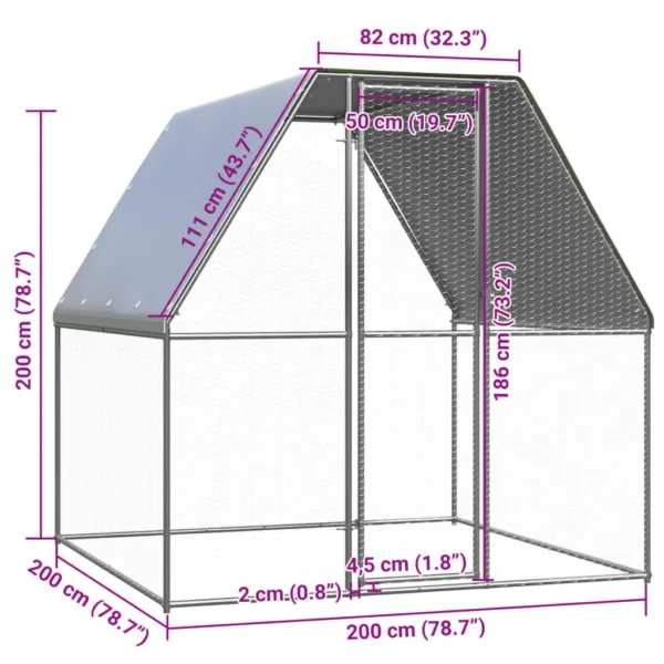 vidaXL Chicken Cage Silver and Gray 6.6x6.6x6.6 Galvanized Steel - Image 4