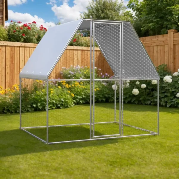 vidaXL Chicken Cage Silver and Gray 6.6x6.6x6.6 Galvanized Steel - Image 5